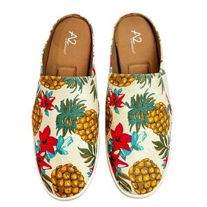 Aerosoles A2 10.5 Have Fun Pineapple Canvas Slip On Boho Comfort Mule Flats